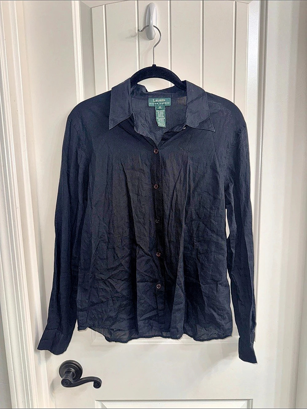 Lauren Ralph Lauren Cotton Black Button Down Shirt Size 8